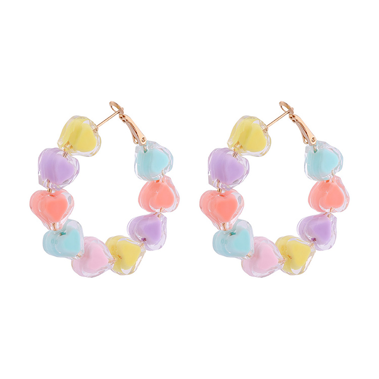 Fashion Cute Fresh Creative Resin Peach Heart Shaped Beaded Earrings