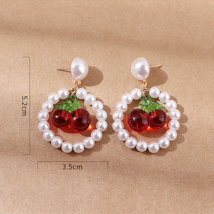 Fashion Vintage Pearl Creative Resin Cherry-Shaped Cute Beaded Earrings