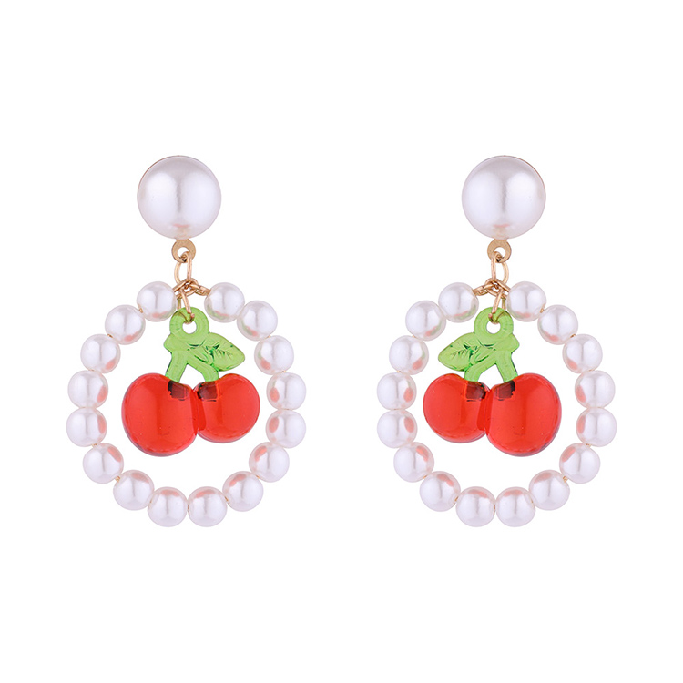 Fashion Vintage Pearl Creative Resin Cherry-Shaped Cute Beaded Earrings