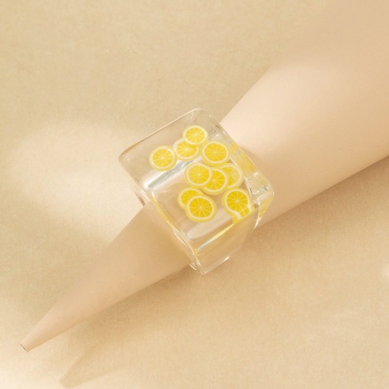 New Fashion Resin Bead Lemon Print Color Ring