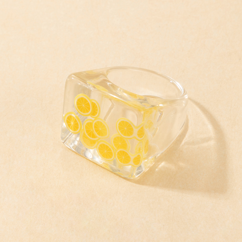 New Fashion Resin Bead Lemon Print Color Ring