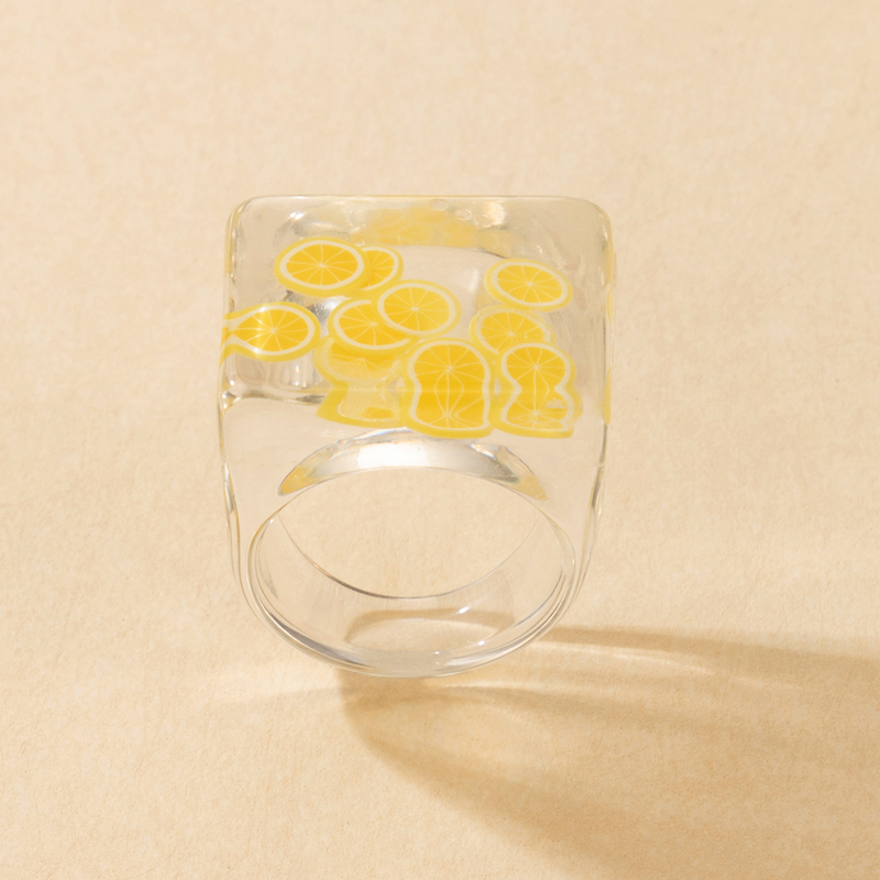 New Fashion Resin Bead Lemon Print Color Ring