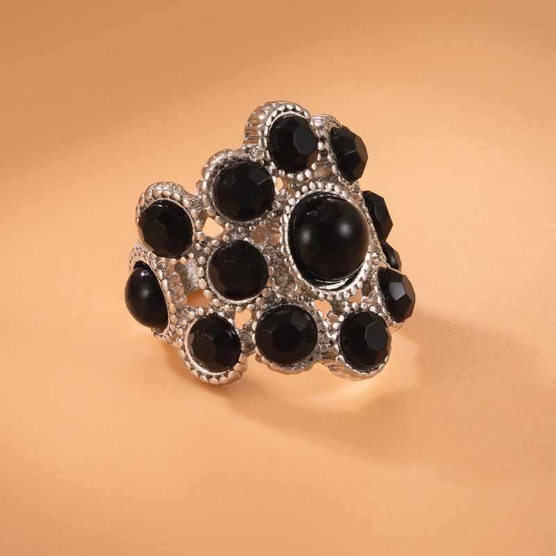 Fashion Jewelry Unisex Alloy Black Rhinestone Single Geometric Irregular Ring