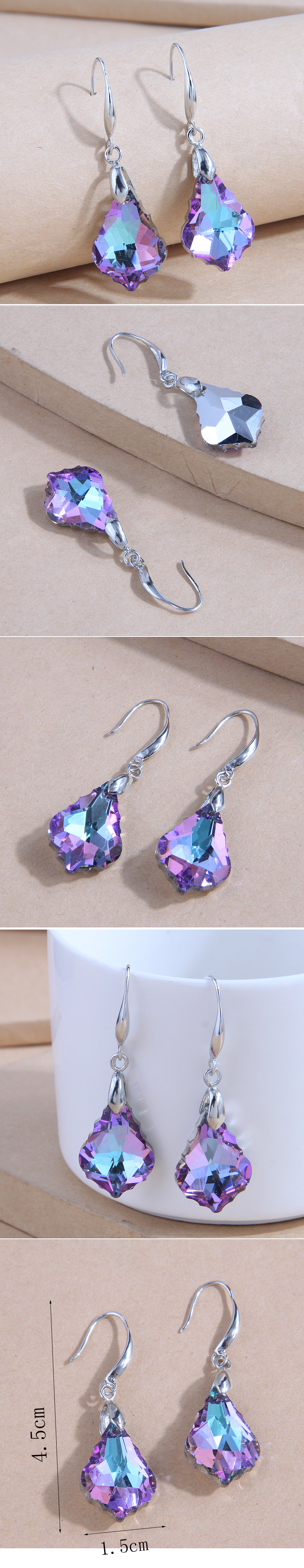 Fashion Concise Maple Leaf Crystal Metal Stone Earrings