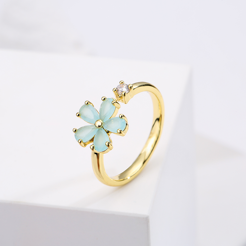 Fashion Cute 18K Gold Plated Flower-Shaped Zircon Inlaid Open Ring Female