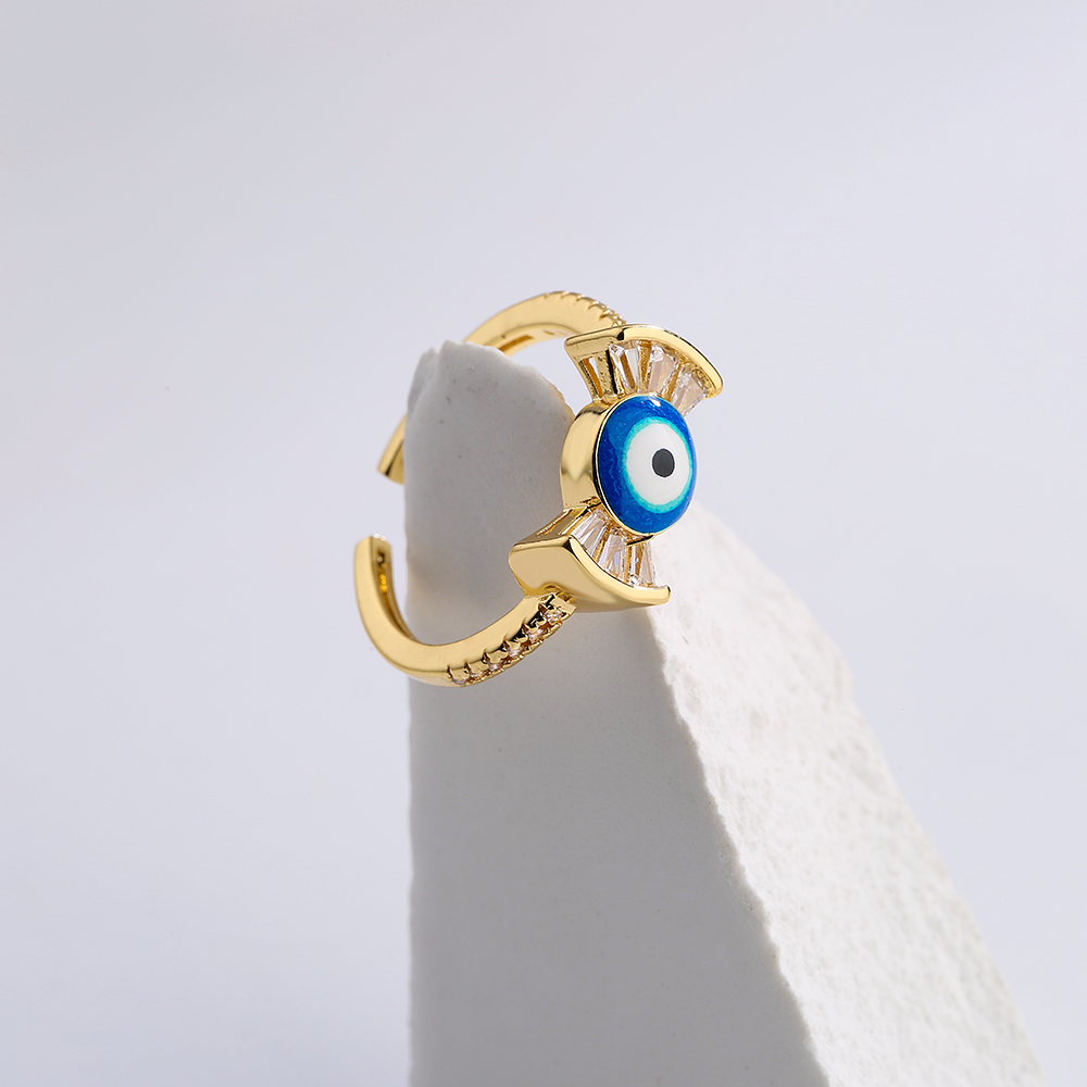 Gold-Plated Zircon Inlaid Dripping oil Eyes Geometric Open Adjustable Copper Ring