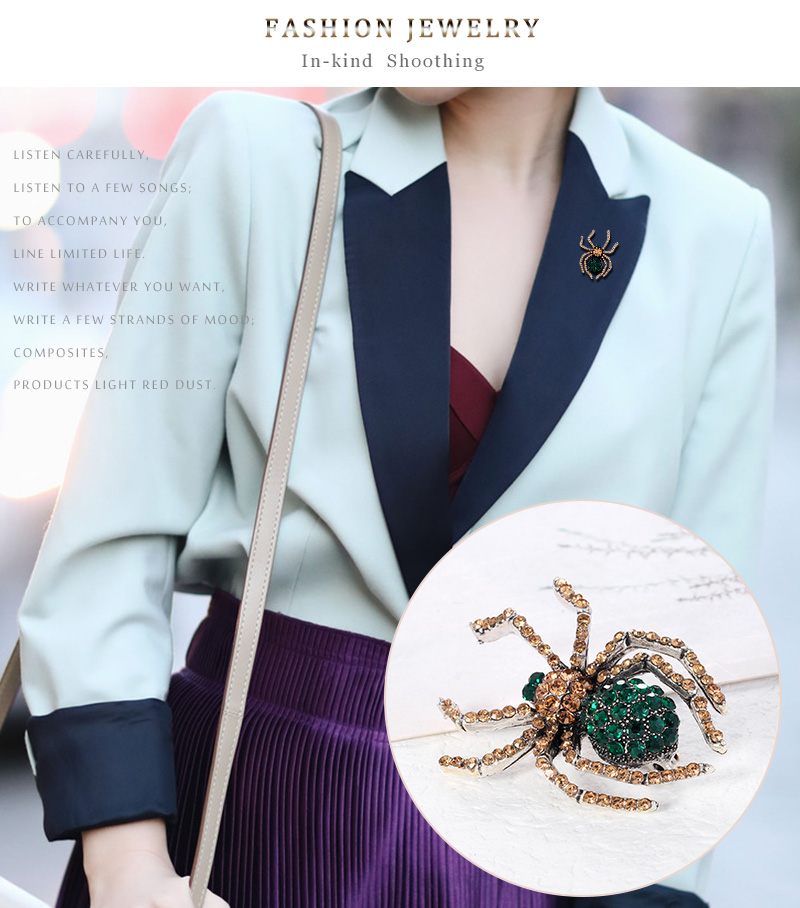 Fashion Retro Inlay Diamond Spider Brooch Creative Corsage Accessories