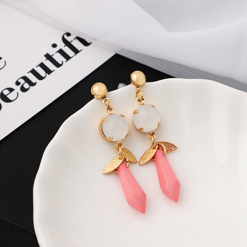 Fashion New Pink Gem Simple Women Geometric Creative Alloy Earrings