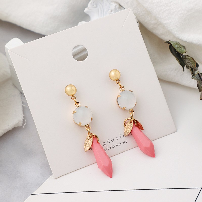 Fashion New Pink Gem Simple Women Geometric Creative Alloy Earrings