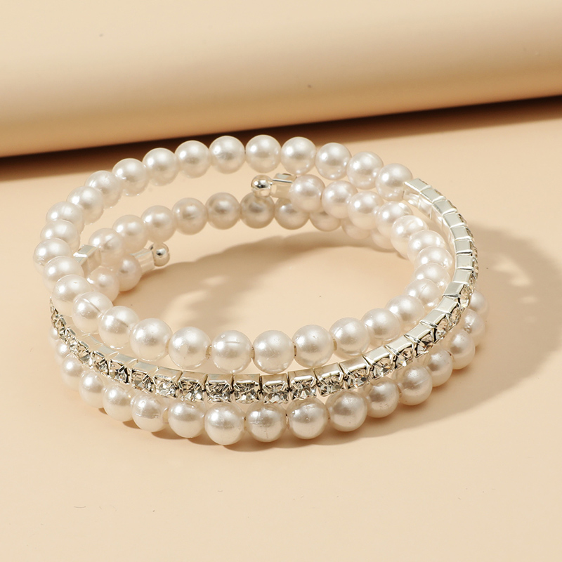 Fashion Multi-Layer Chic Geometric Rhinestone Pearl Winding Bracelet