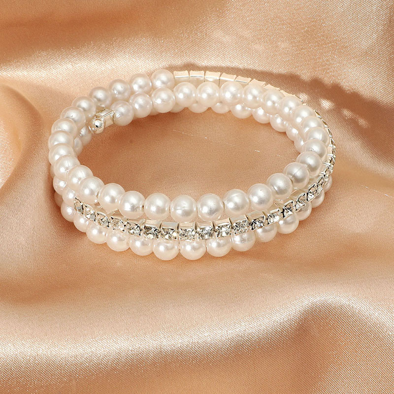 Fashion Multi-Layer Chic Geometric Rhinestone Pearl Winding Bracelet