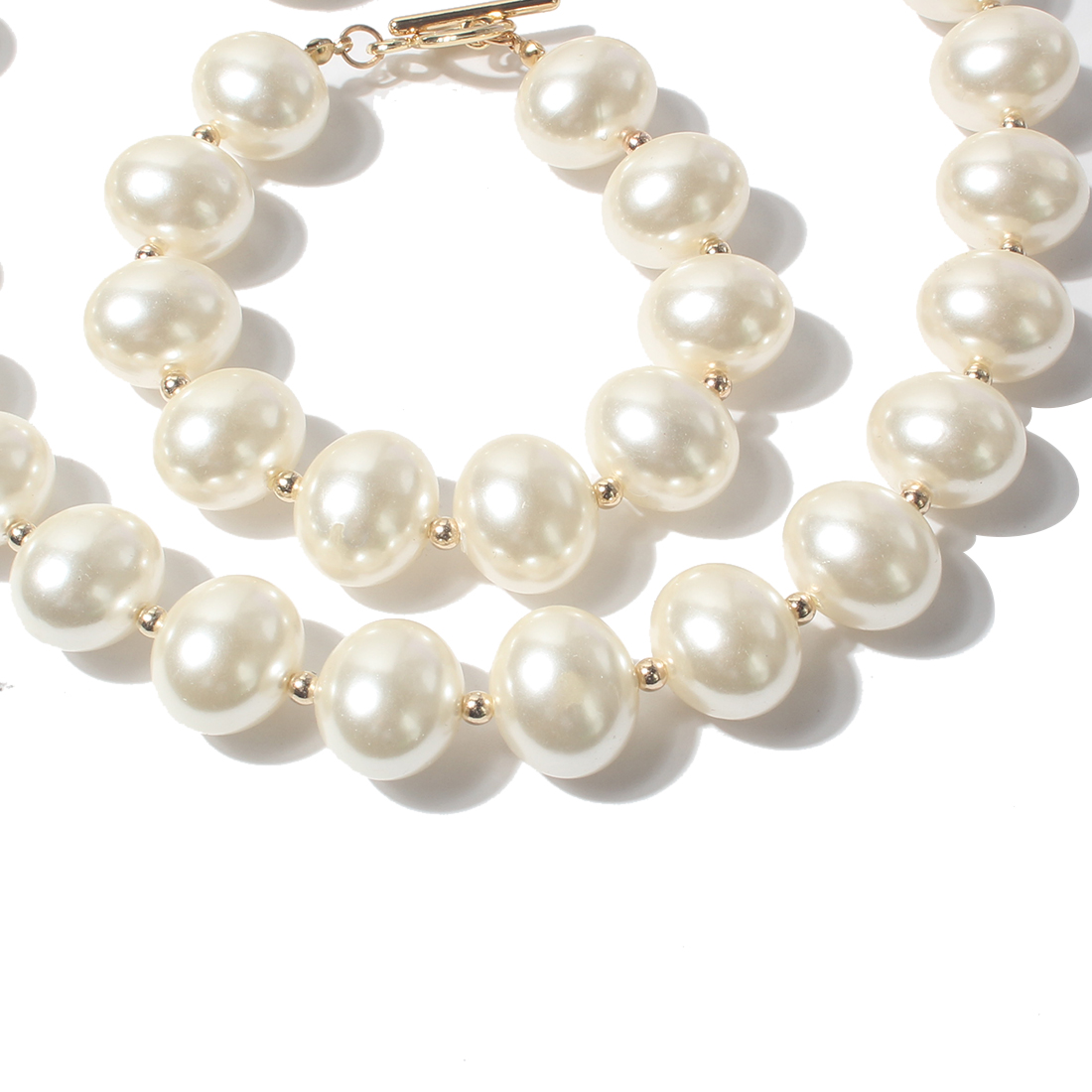 Fashion Pearl Simplicity Imitation Pearl Necklace Three-Piece Earring Bracelet Female