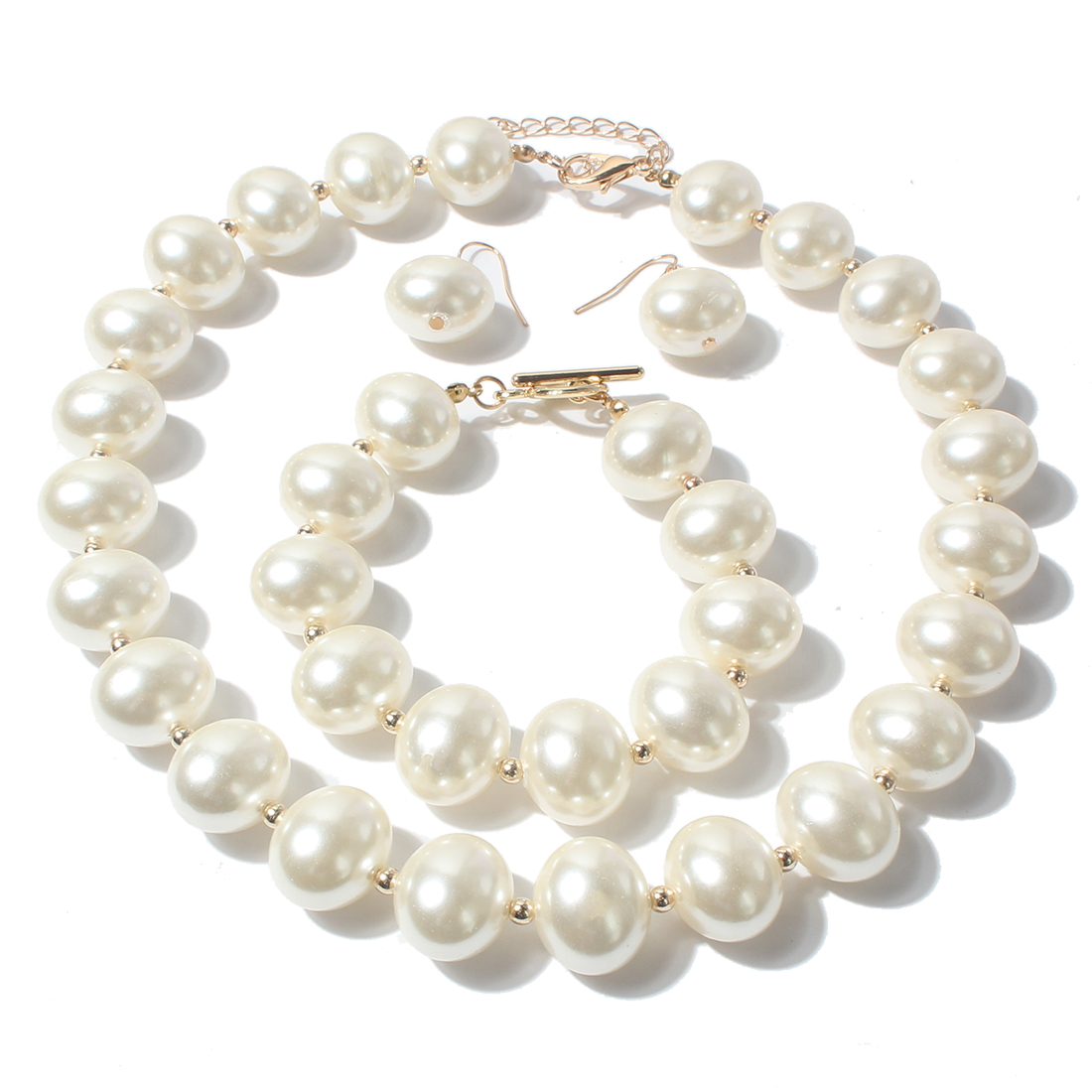 Fashion Pearl Simplicity Imitation Pearl Necklace Three-Piece Earring Bracelet Female