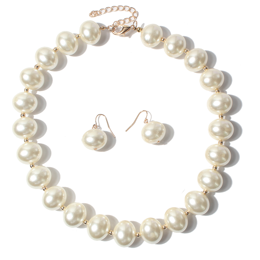 Fashion Pearl Simplicity Imitation Pearl Necklace Three-Piece Earring Bracelet Female