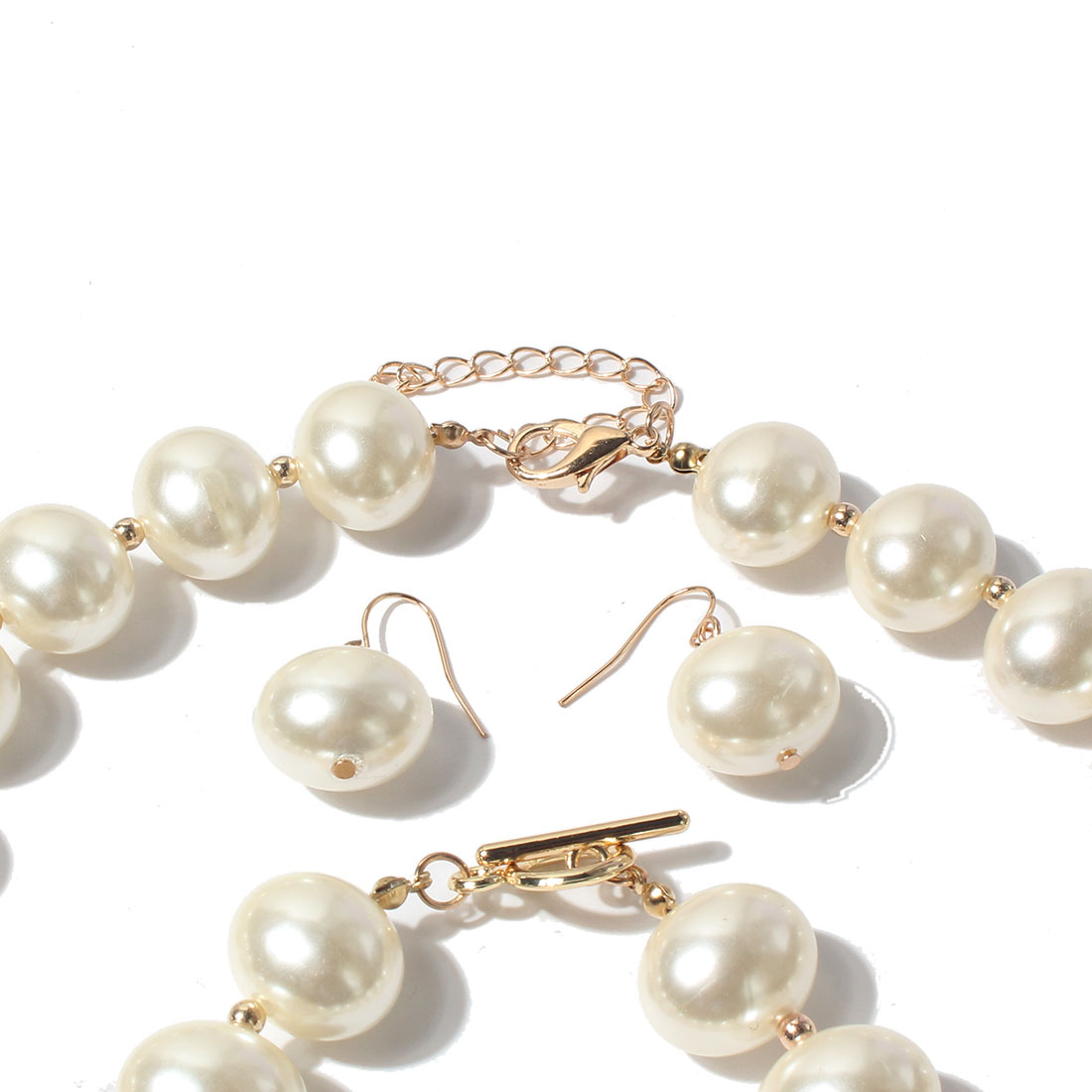 Fashion Pearl Simplicity Imitation Pearl Necklace Three-Piece Earring Bracelet Female