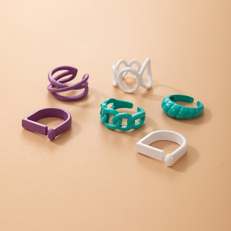 Fashion Geometry Multi-Color Spray Paint Irregular Ring Set