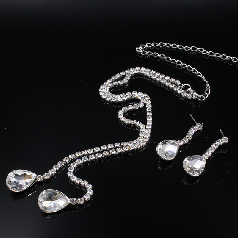 Fashion Ornament Rhinestone Crystal Water Drop Necklace Earring Suit