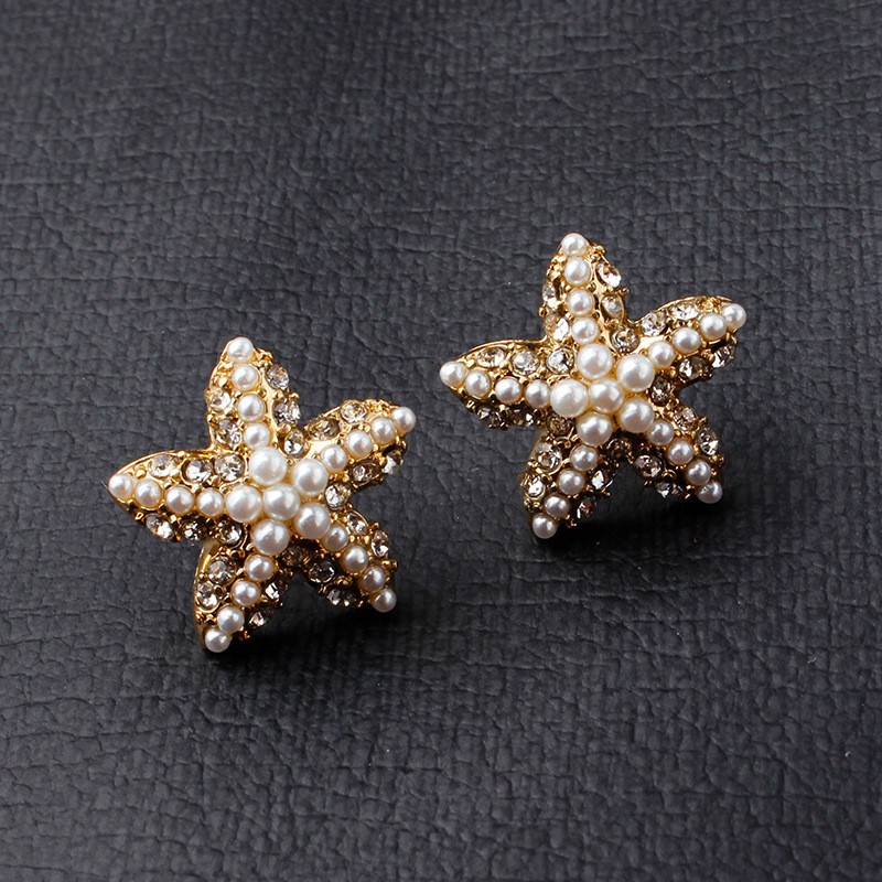 Fashion Beach Starfish Shaped Pearl Alloy Earrings Women