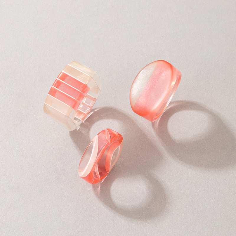 Fashion Color Contrast geometric semi-transparent resin Ring Set