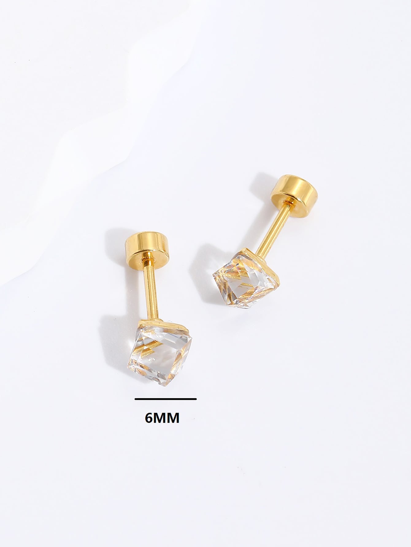 Fashion Simple Stainless Steel Electroplated 18K Gold Zircon Stud Earrings