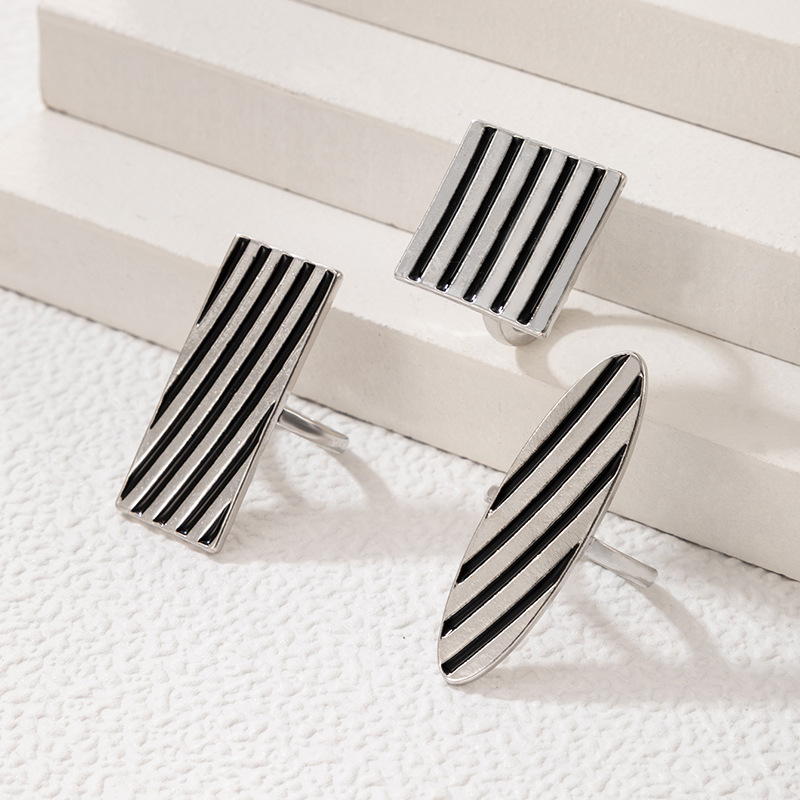 Simple Drip oil Striped Geometric Square Ring Three-Piece Set