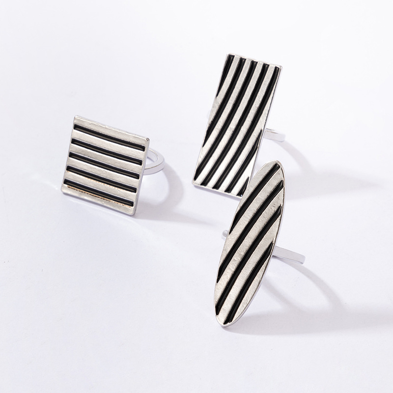 Simple Drip oil Striped Geometric Square Ring Three-Piece Set