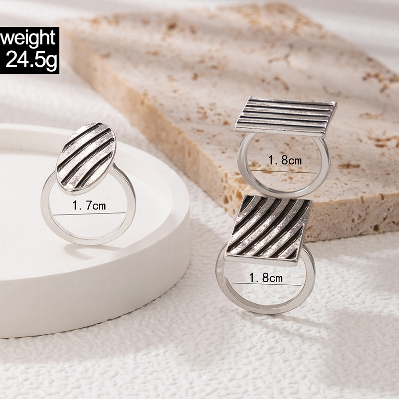 Simple Drip oil Striped Geometric Square Ring Three-Piece Set