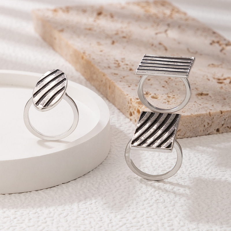 Simple Drip oil Striped Geometric Square Ring Three-Piece Set