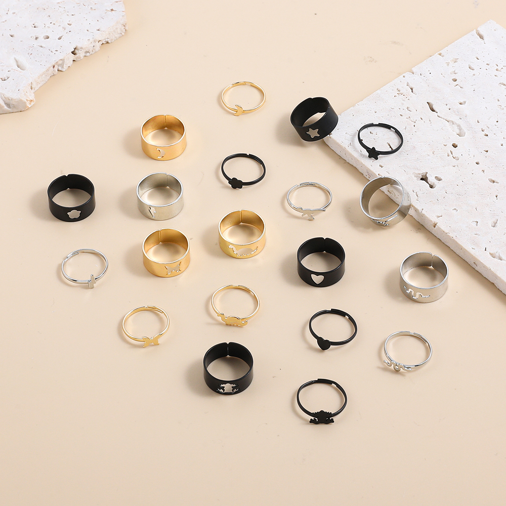 Fashion Creative Geometric Butterfly Snake Frog Hollow Couple Ring Set