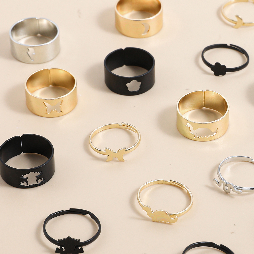 Fashion Creative Geometric Butterfly Snake Frog Hollow Couple Ring Set