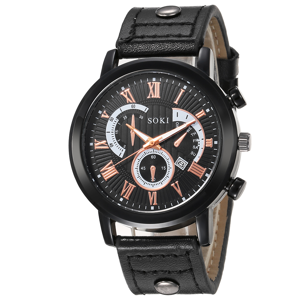 Roman Leather Belt Menu0027s Watch Leather Cord Bracelet Set
