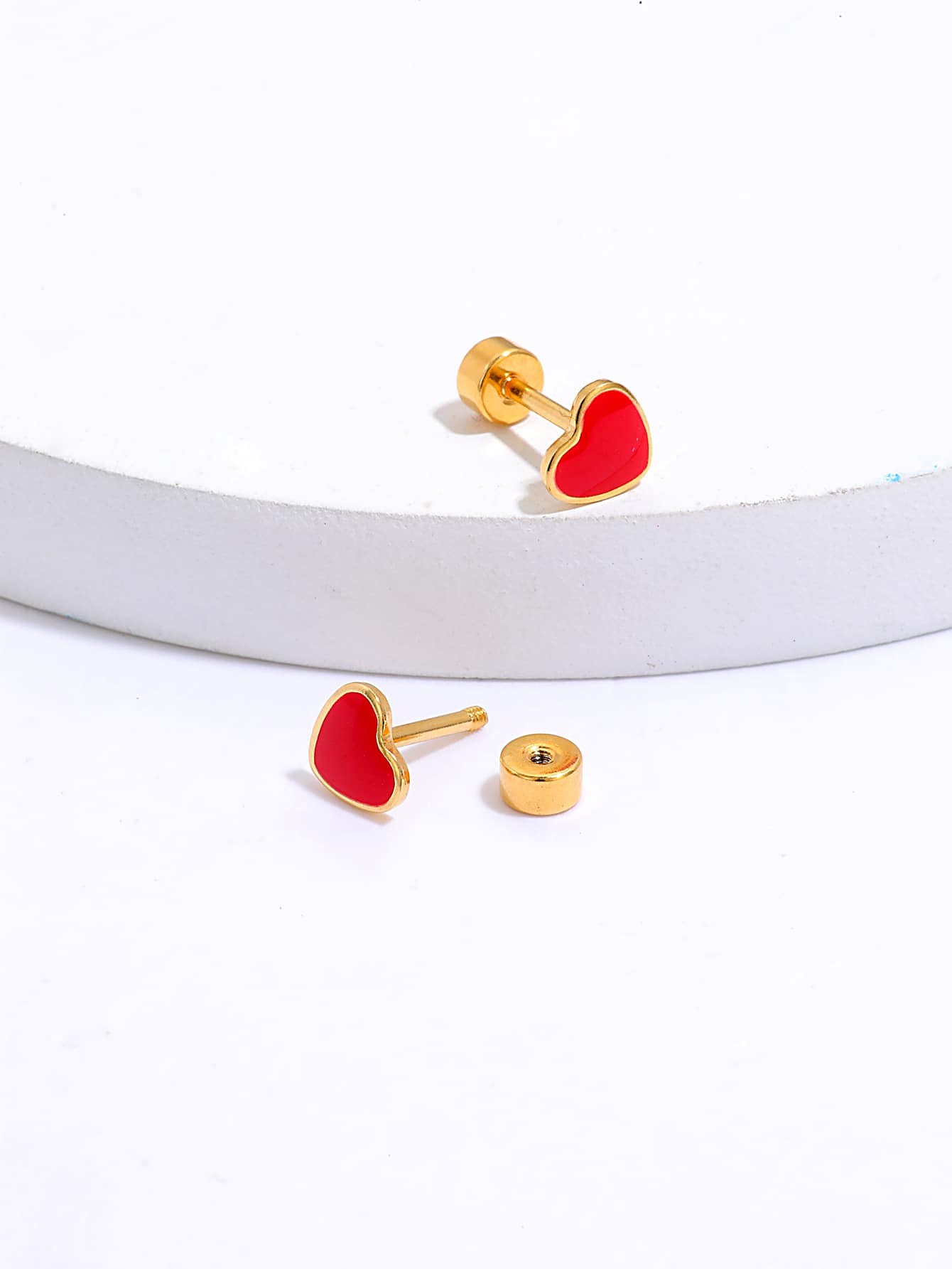 Fashion Simple Stainless Steel Plating 18K Gold Red Heart stud Earrings