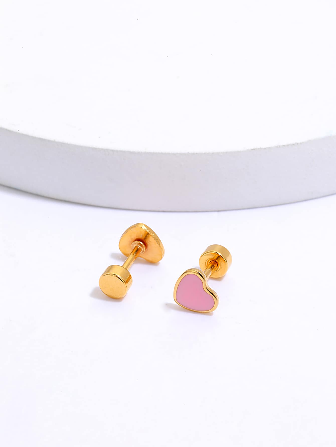 Fashion Stainless Steel Electroplated 18K Gold Pink heart stud Earrings