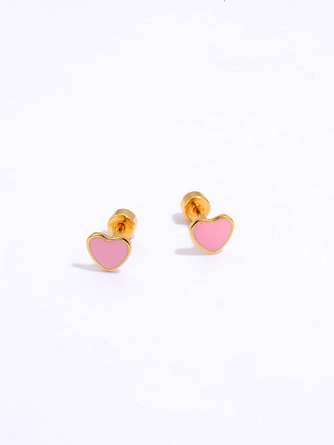 Fashion Stainless Steel Electroplated 18K Gold Pink heart stud Earrings