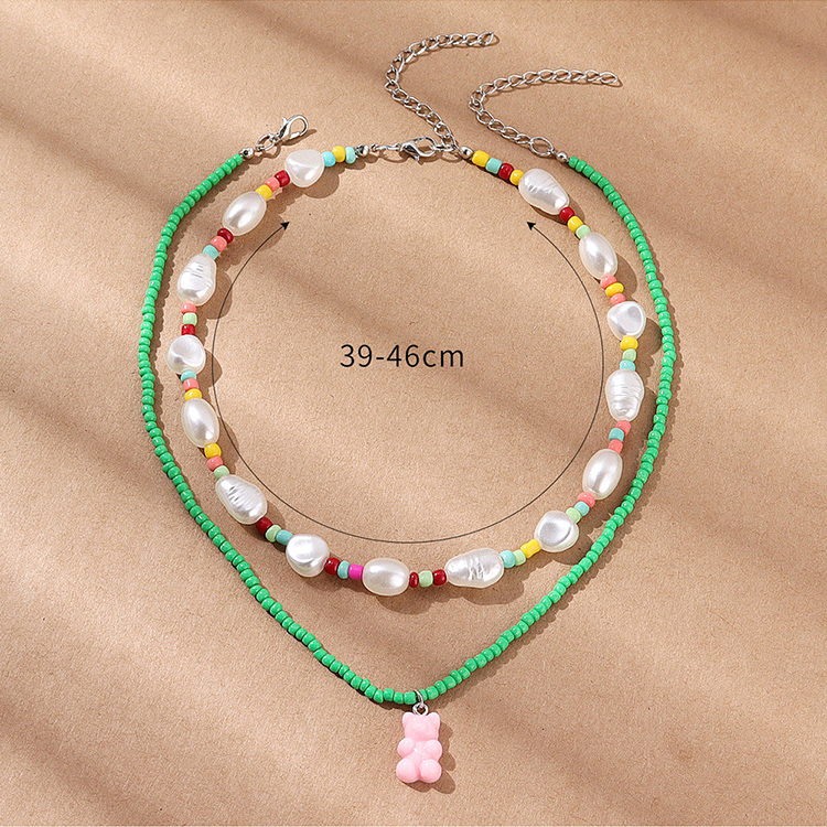 Fashion Retro Creative Resin Bear Shaped Beaded Necklace Set