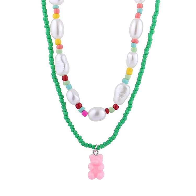 Fashion Retro Creative Resin Bear Shaped Beaded Necklace Set