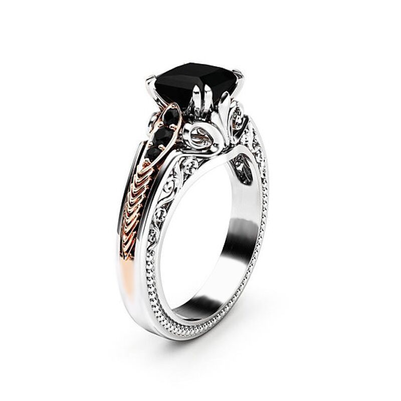 Fashion Ornament Hollow Carved Zircon Inlaid Two-Color Ring