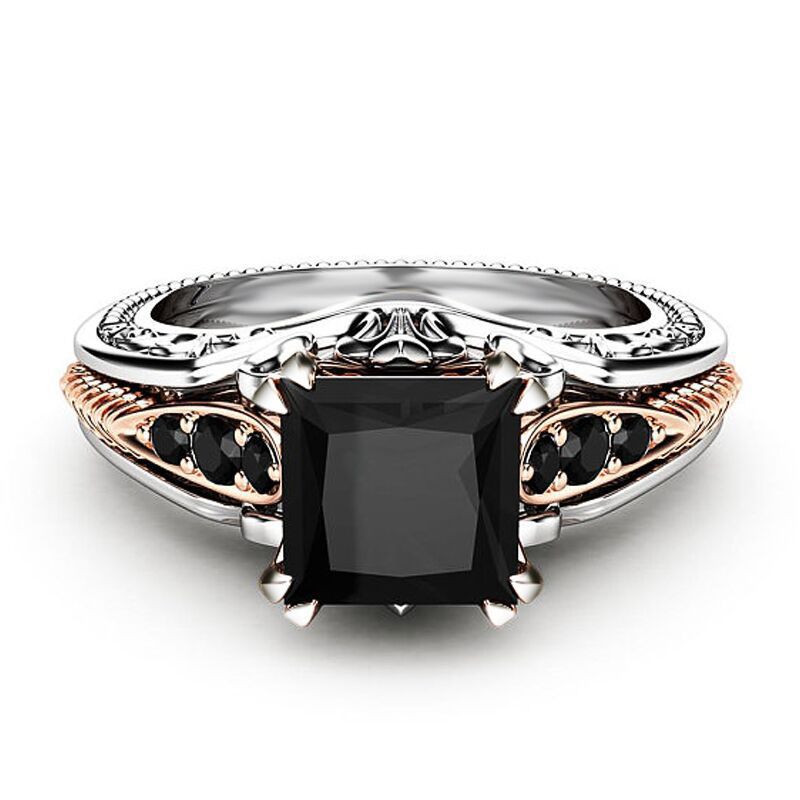 Fashion Ornament Hollow Carved Zircon Inlaid Two-Color Ring