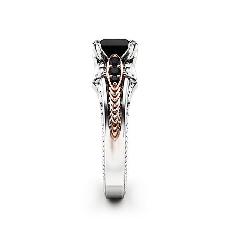 Fashion Ornament Hollow Carved Zircon Inlaid Two-Color Ring