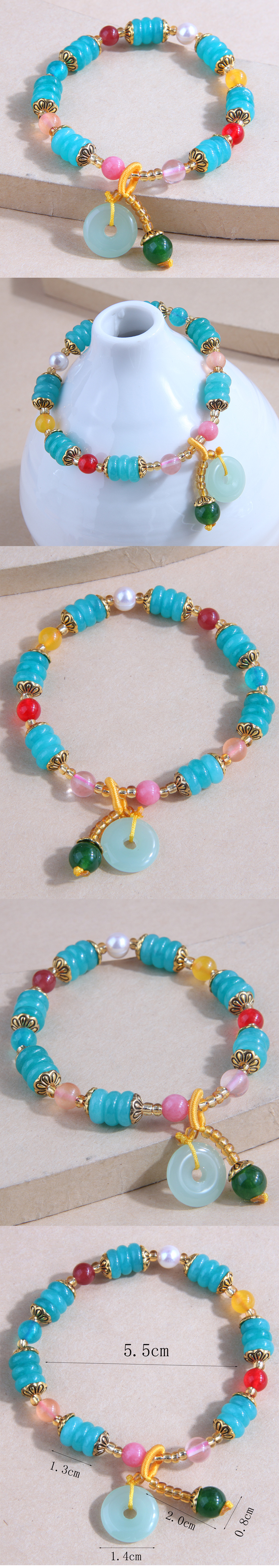 Fashion Simple Abacus Pendant Jade Beaded Colorful Bracelet
