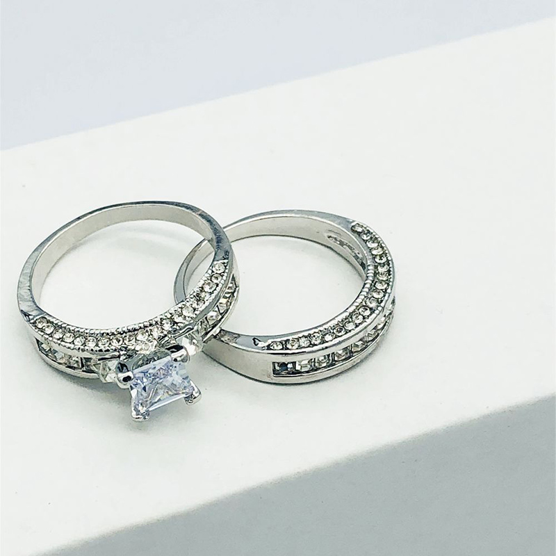 Fashion Ornament Crystal Zircon Inlaid Ring Two-Piece Set