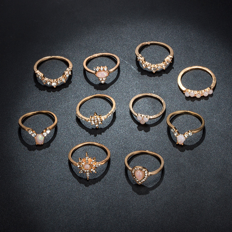 New Fashion Star Water Drop Diamond Alloy Ring 10-Piece Set