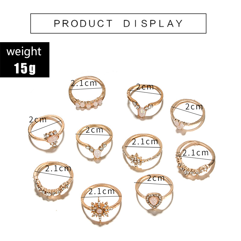 New Fashion Star Water Drop Diamond Alloy Ring 10-Piece Set