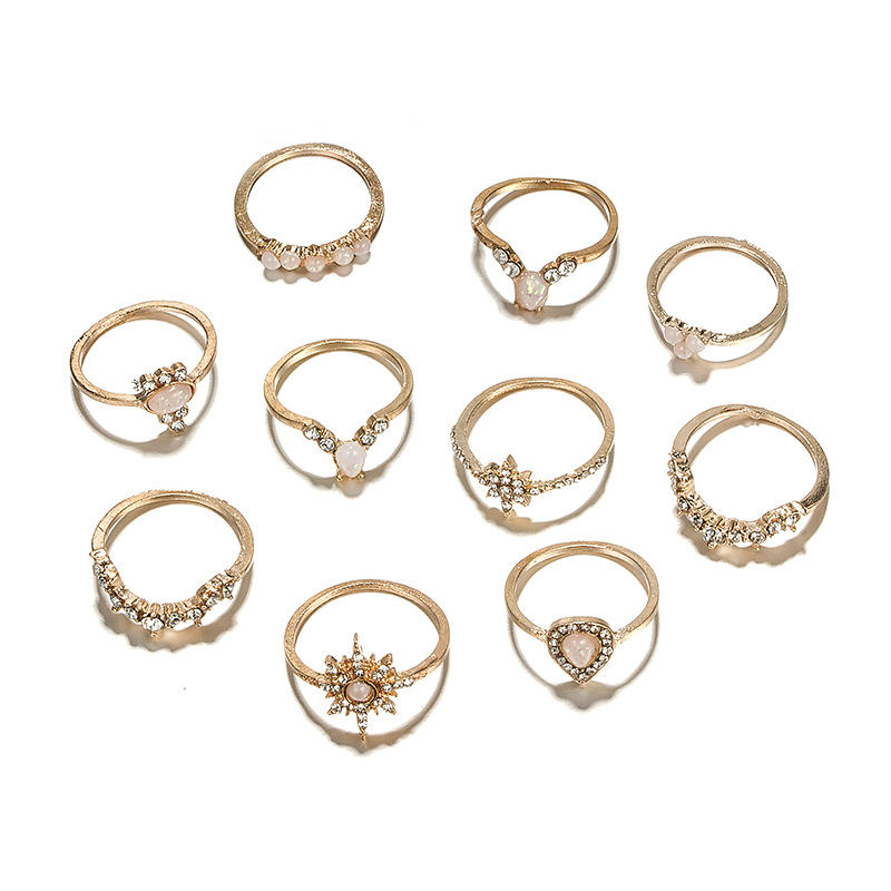 New Fashion Star Water Drop Diamond Alloy Ring 10-Piece Set