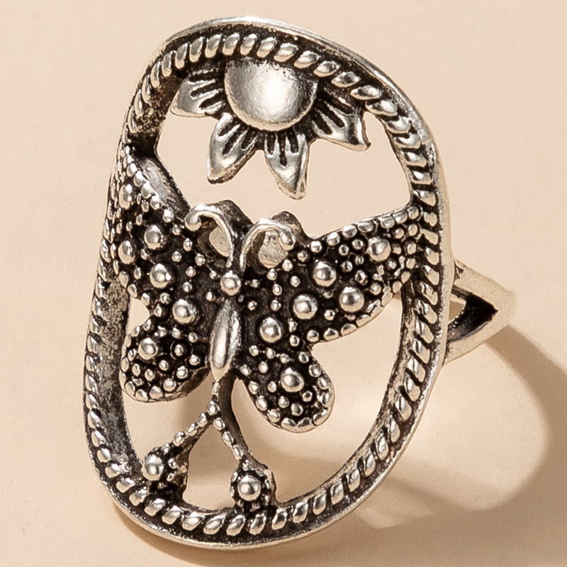 Retro Style Hollow Butterfly Sunflower alloy Single Ring