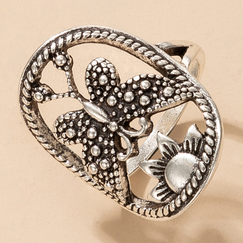 Retro Style Hollow Butterfly Sunflower alloy Single Ring