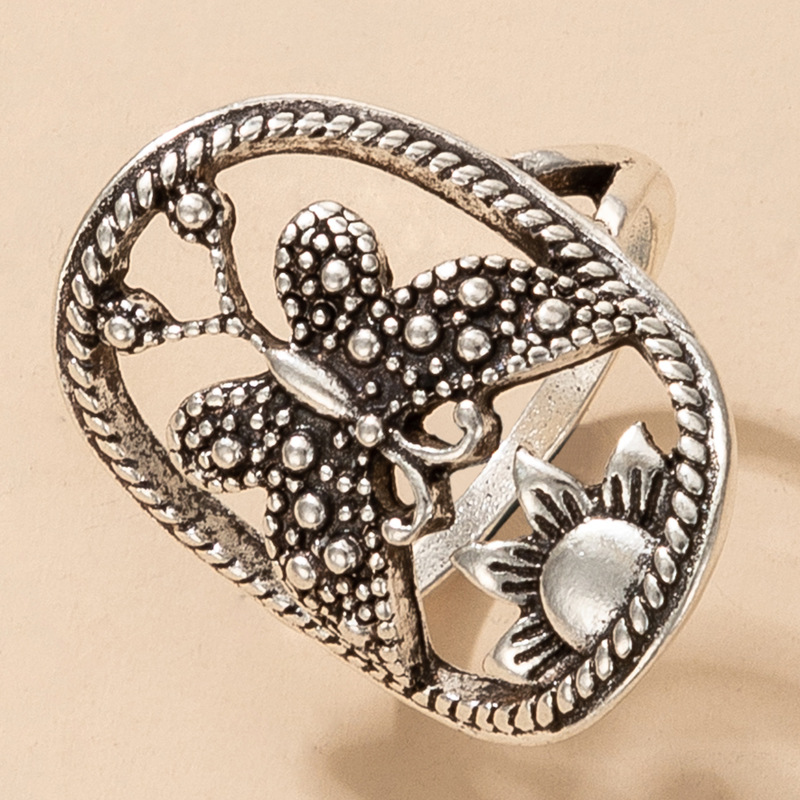 Retro Style Hollow Butterfly Sunflower alloy Single Ring