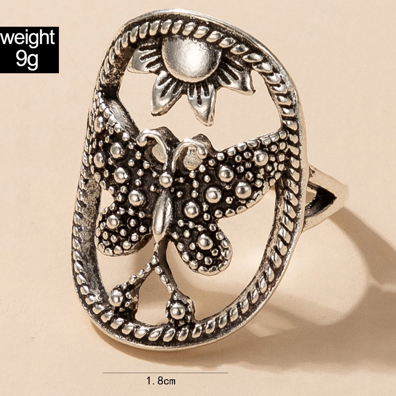 Retro Style Hollow Butterfly Sunflower alloy Single Ring