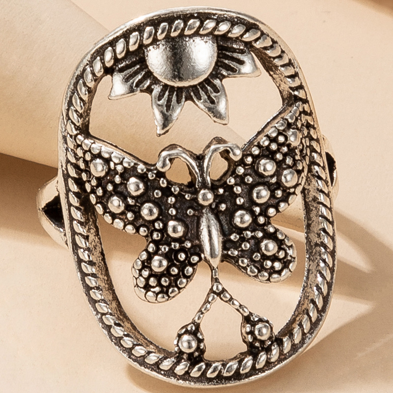 Retro Style Hollow Butterfly Sunflower alloy Single Ring