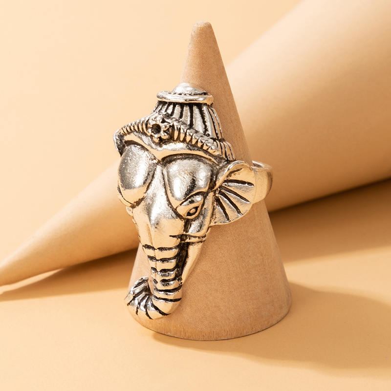 Creative Retro style Elephant shape alloy single Ring